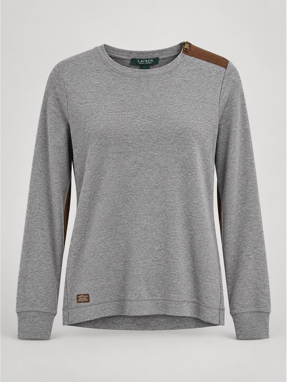 Lauren Ralph Lauren Women’s L Gray Shoulder Zip Cotton Blend Sweatshirt